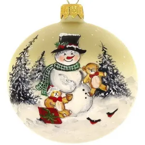 Hand Painted Snowman & Puppy Mouth Blown Christmas Ornament