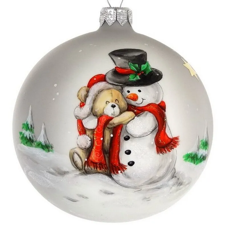 Hand Painted Snowman with Teddy Bear Mouth Blown & Christmas Ornament