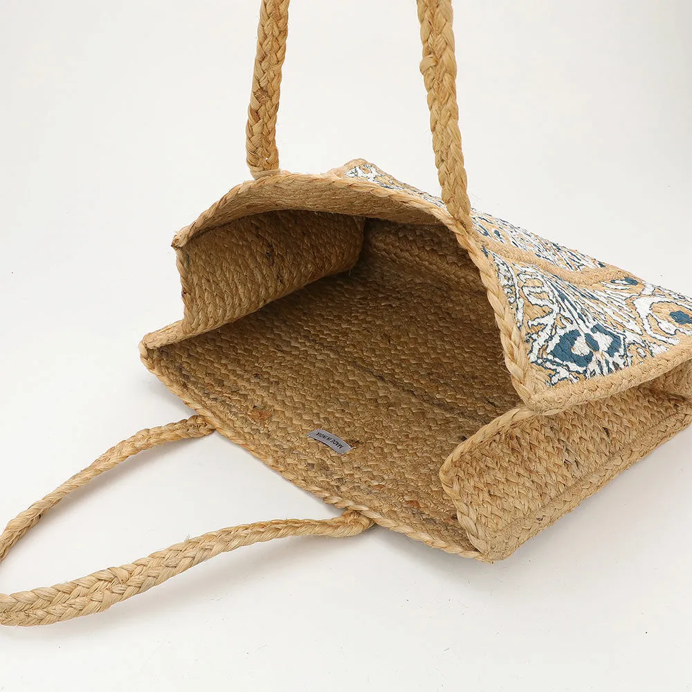 Handmade Boho Print Tassel Woven Straw Tote Bag