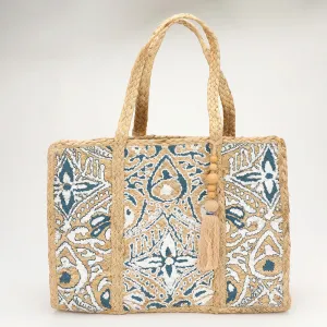 Handmade Boho Print Tassel Woven Straw Tote Bag