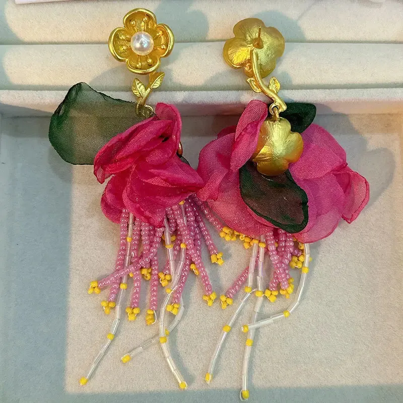 Handmade Cotton Long Tassel  Earrings