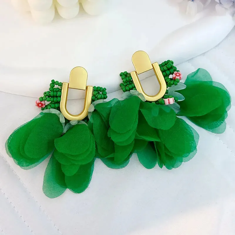 Handmade Cotton Long Tassel  Earrings