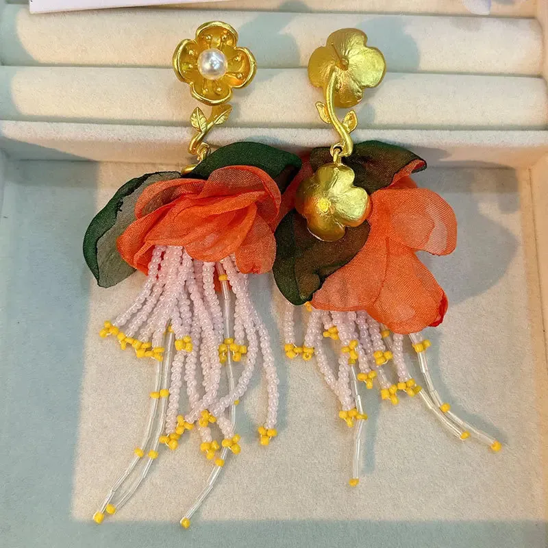 Handmade Cotton Long Tassel  Earrings