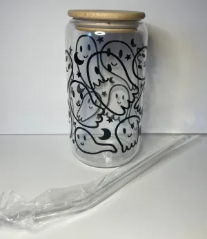 Happy Ghosts 16 OZ Glass Tumbler