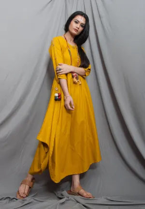 Harmony - Mustard Cowl Dress with Necklace