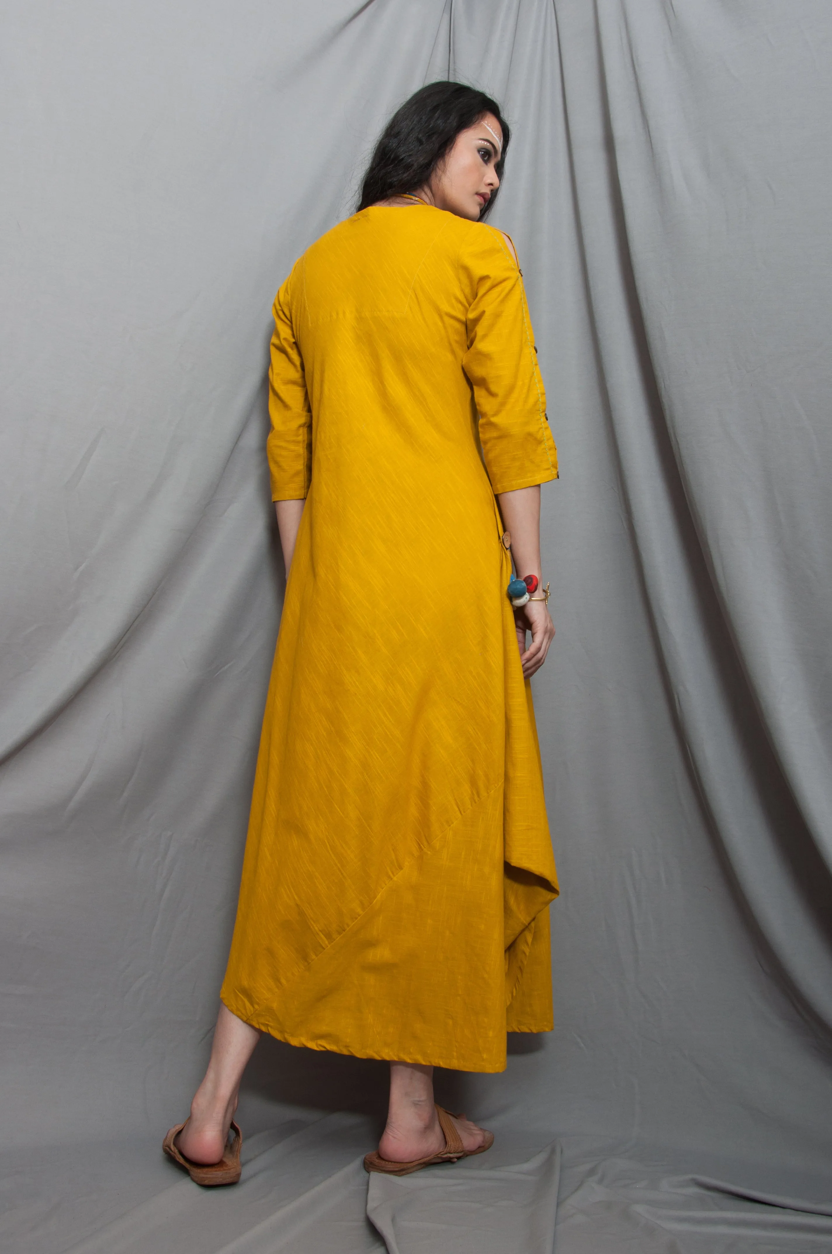 Harmony - Mustard Cowl Dress with Necklace