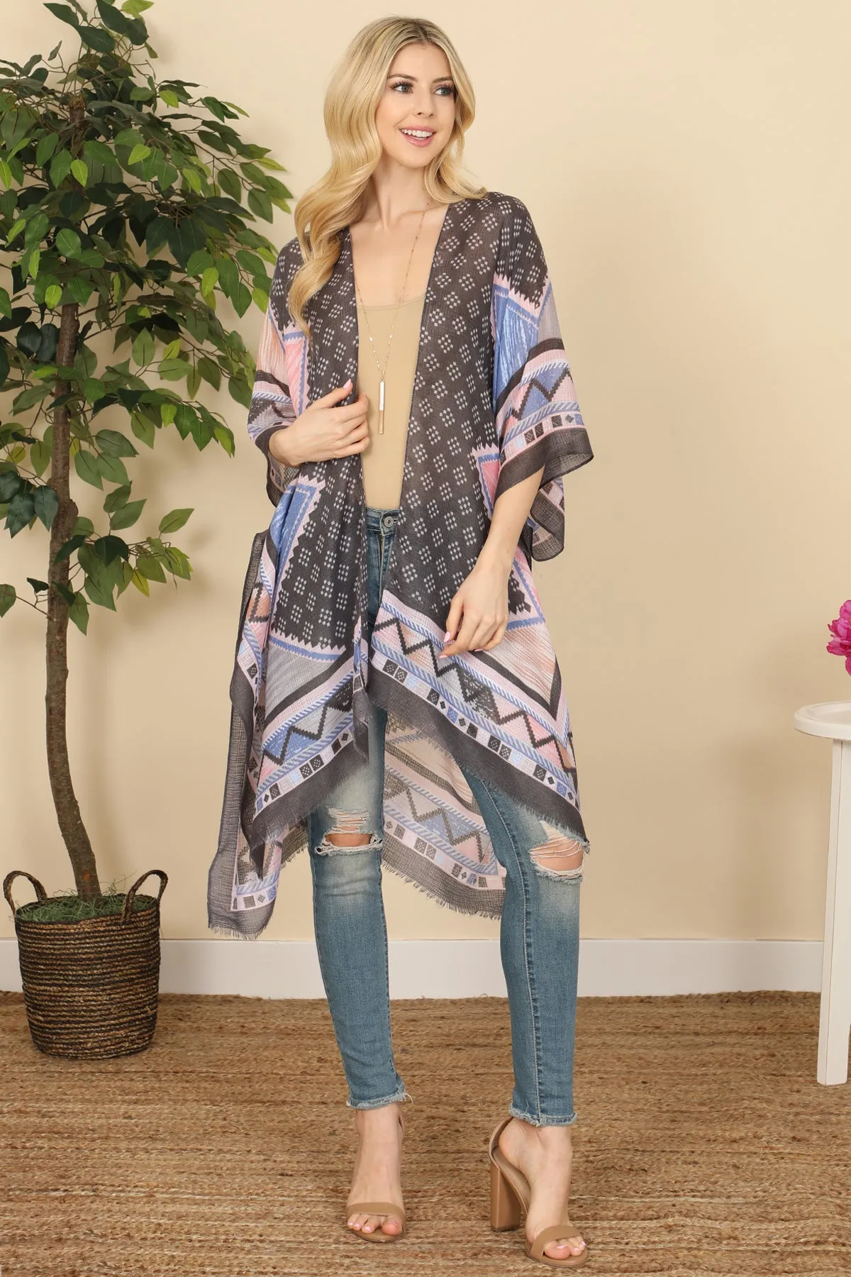 HDF3368 - BOHEMIAN OPEN FRONT TASSEL KIMONO