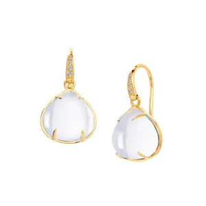 Heart Cabocahan Moon Quartz Drop 18Kt Yellow Gold Earrings