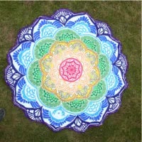 Hot Women Chic Tassel Indian Mandala Tapestry Lotus Printed Bohemian Beach Towel Yoga Mat Sunblock Round Bikini Cover-Up Blanket