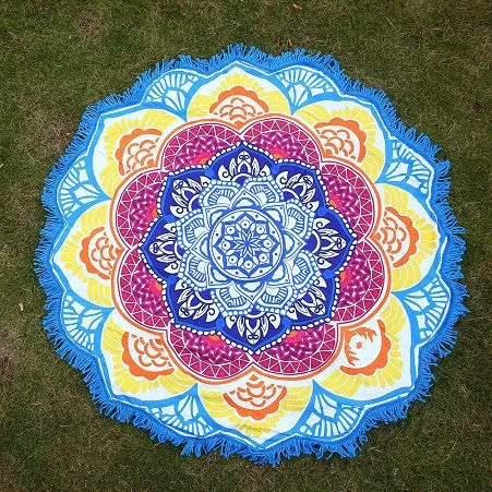 Hot Women Chic Tassel Indian Mandala Tapestry Lotus Printed Bohemian Beach Towel Yoga Mat Sunblock Round Bikini Cover-Up Blanket