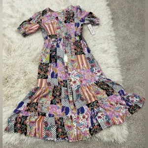 Indigo Rose Bohemian Patchwork Floral Maxi Dress Size Medium New with tag