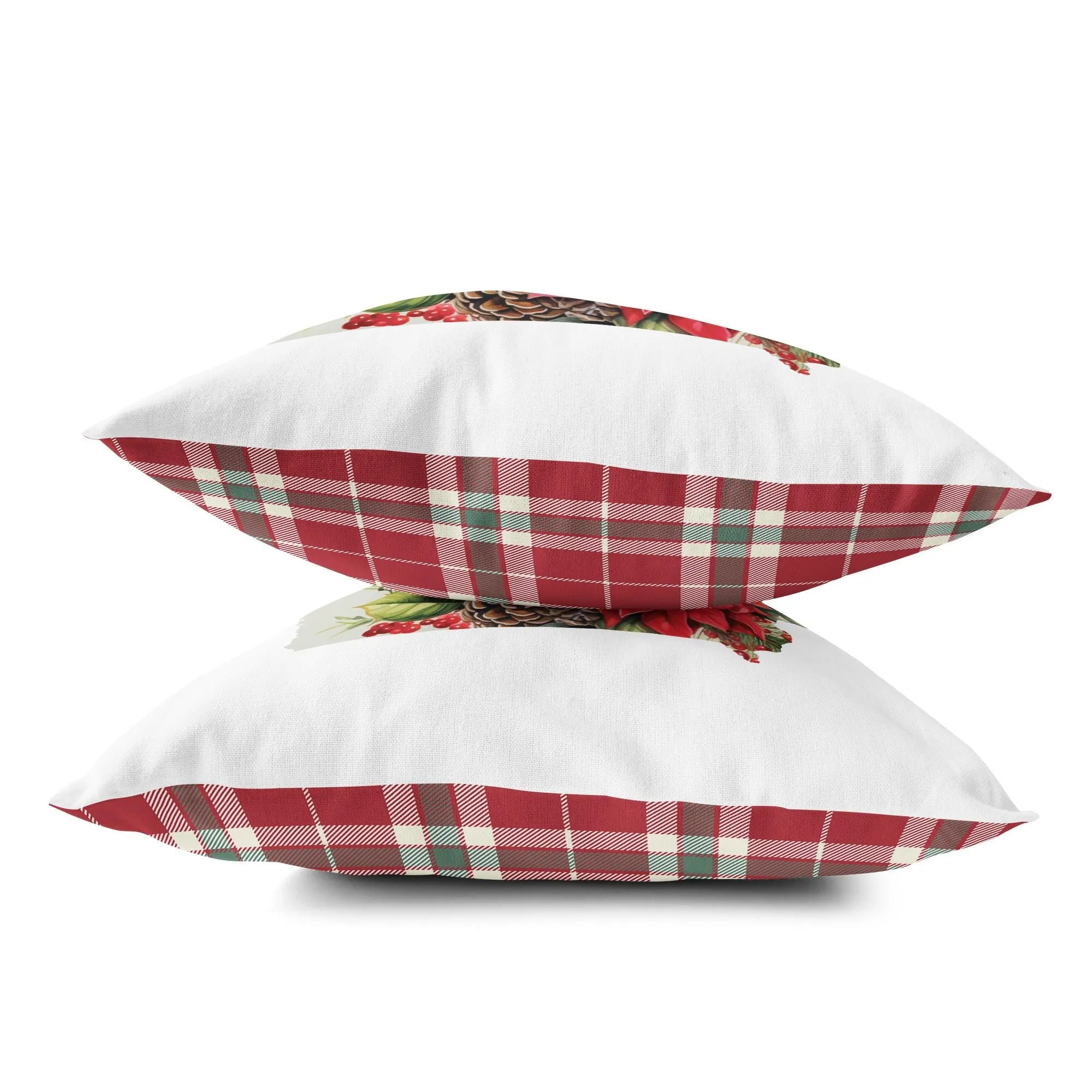 Iowa Christmas Pillow - 18x18 Square Decorative Pillow with Holiday Florals & Festive Plaid Design