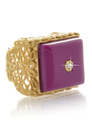 ISHARYA DAISY Filigree Fuchsia Resin Stone Ring