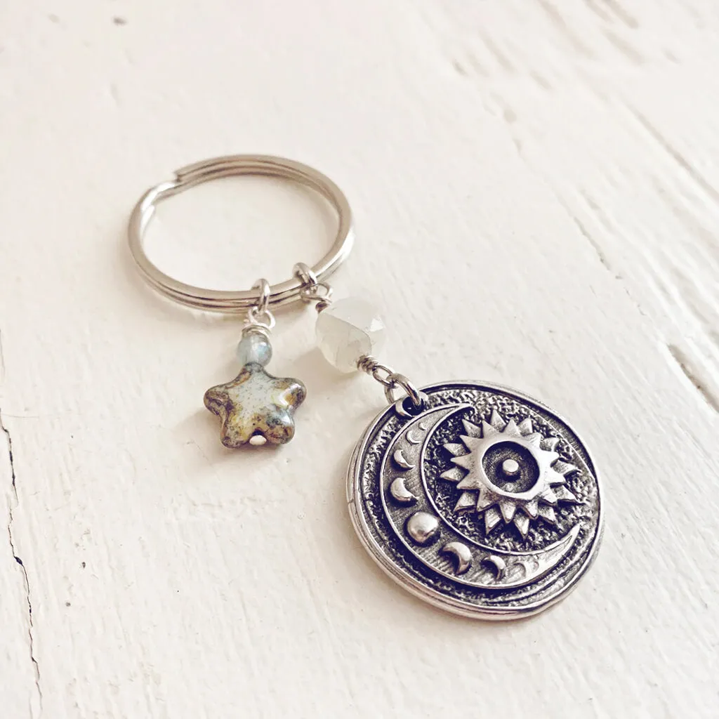 it's just a phase // sun moon medallion with moonstone keychain ring