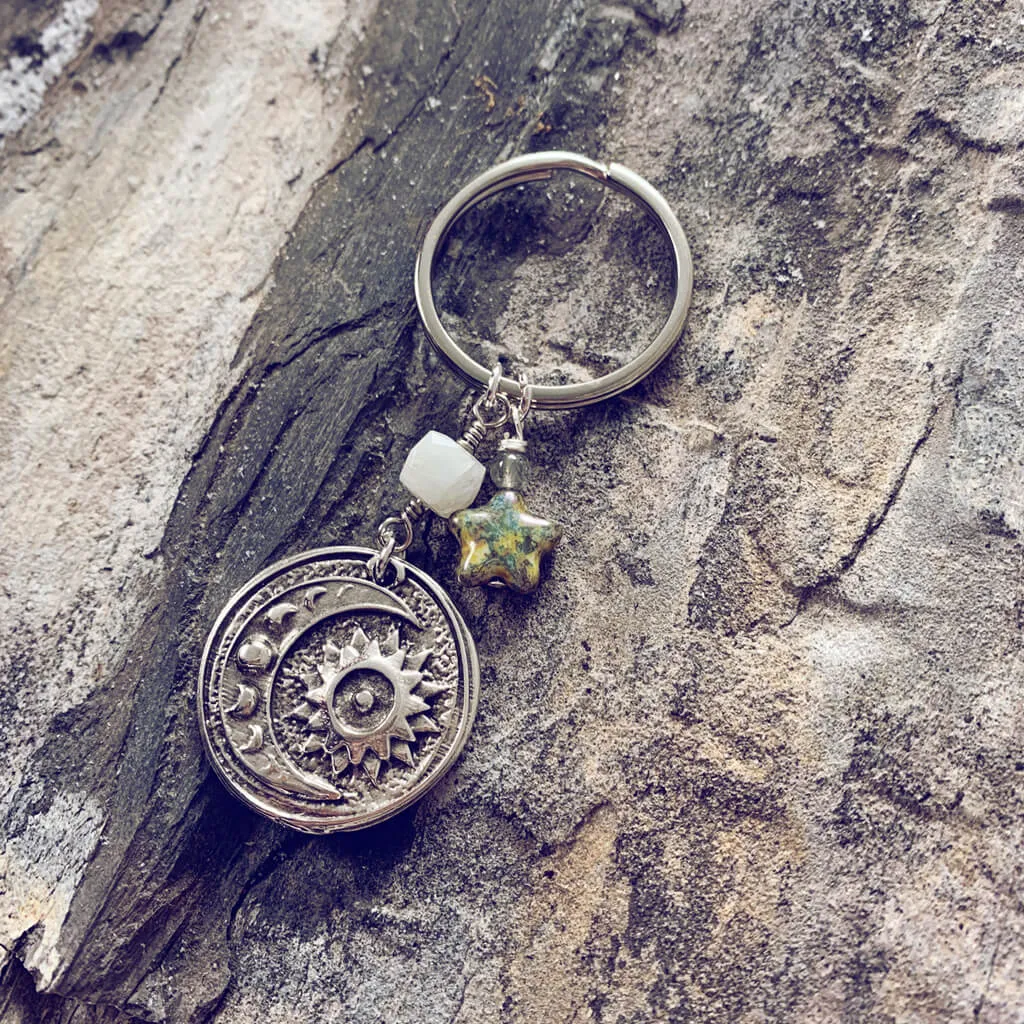 it's just a phase // sun moon medallion with moonstone keychain ring