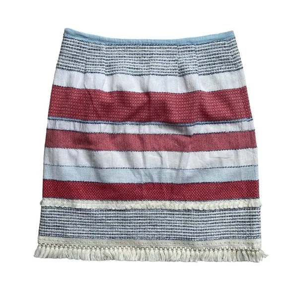 J. McLaughlin Mixed Media Carmela Fringe Striped Nautical Preppy Tweed Skirt-6
