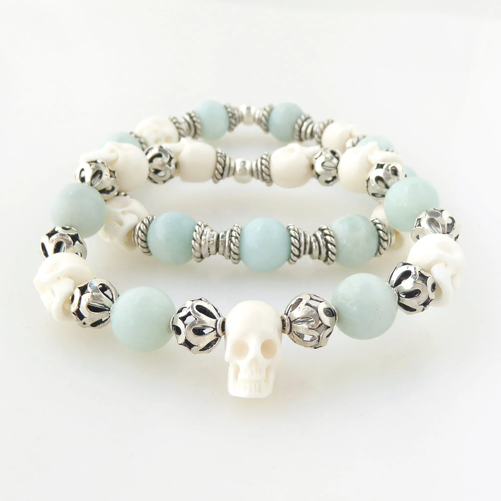 Jade and skull bracelet set