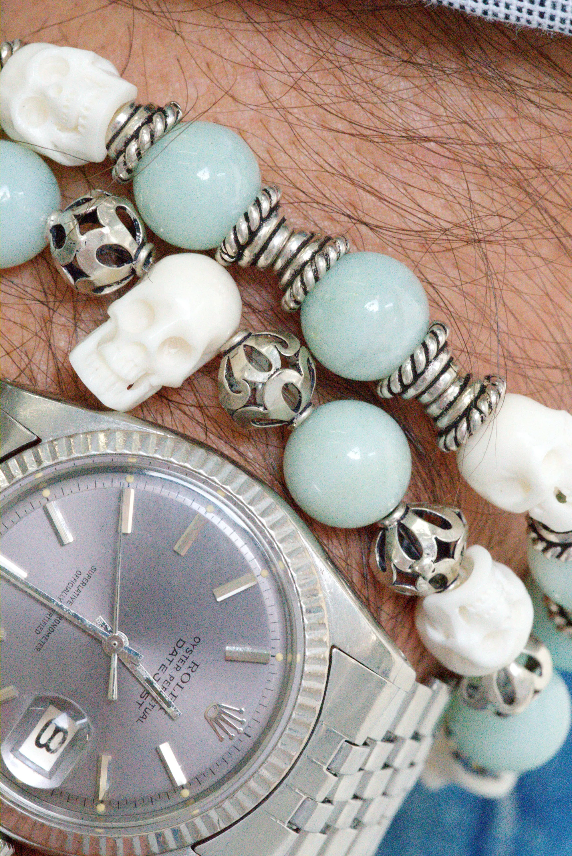 Jade and skull bracelet set