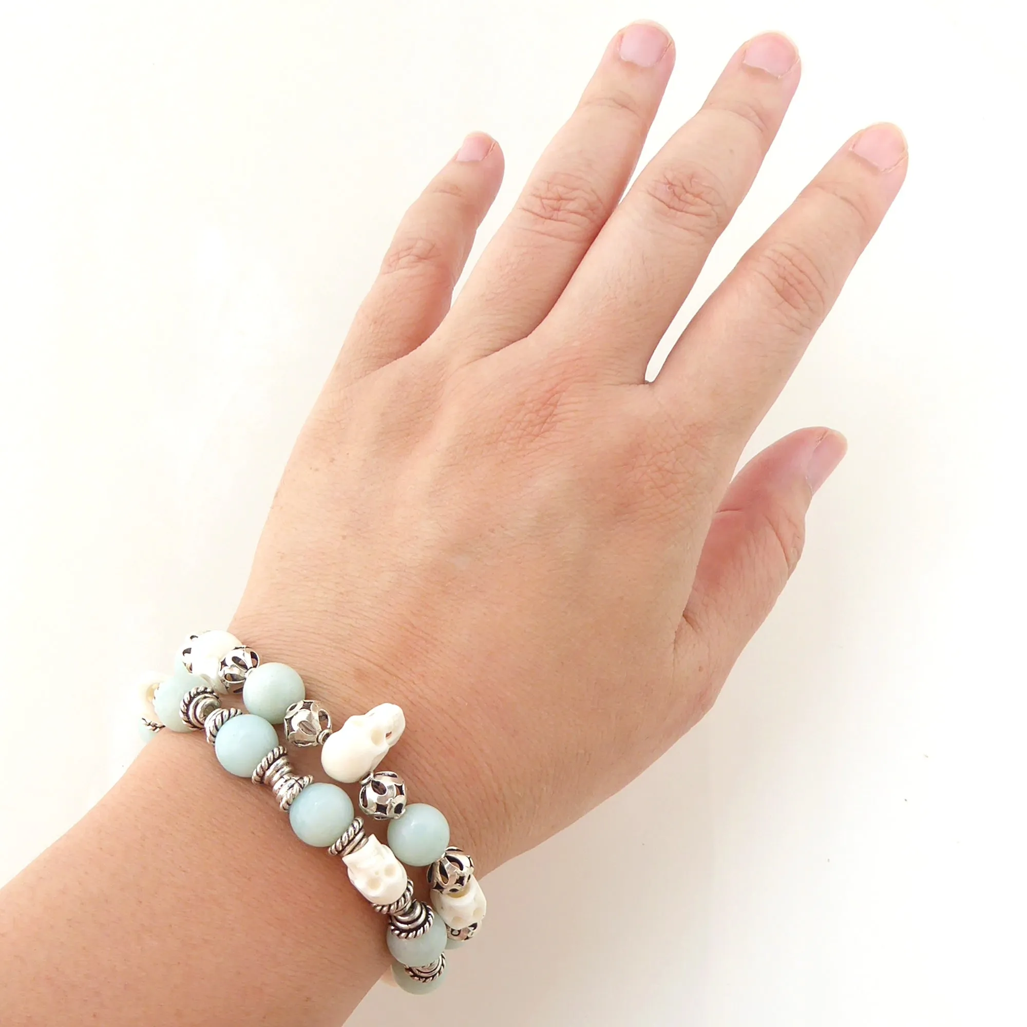 Jade and skull bracelet set