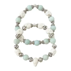 Jade and skull bracelet set