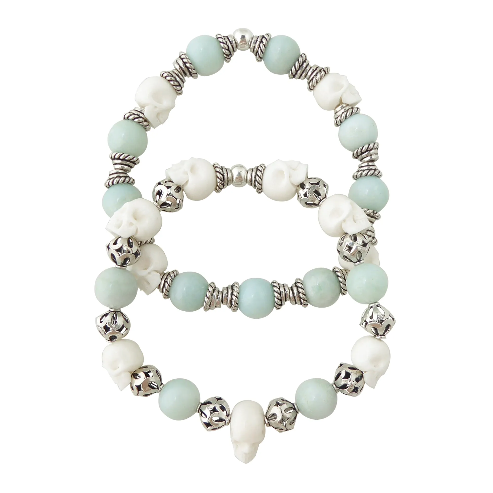 Jade and skull bracelet set