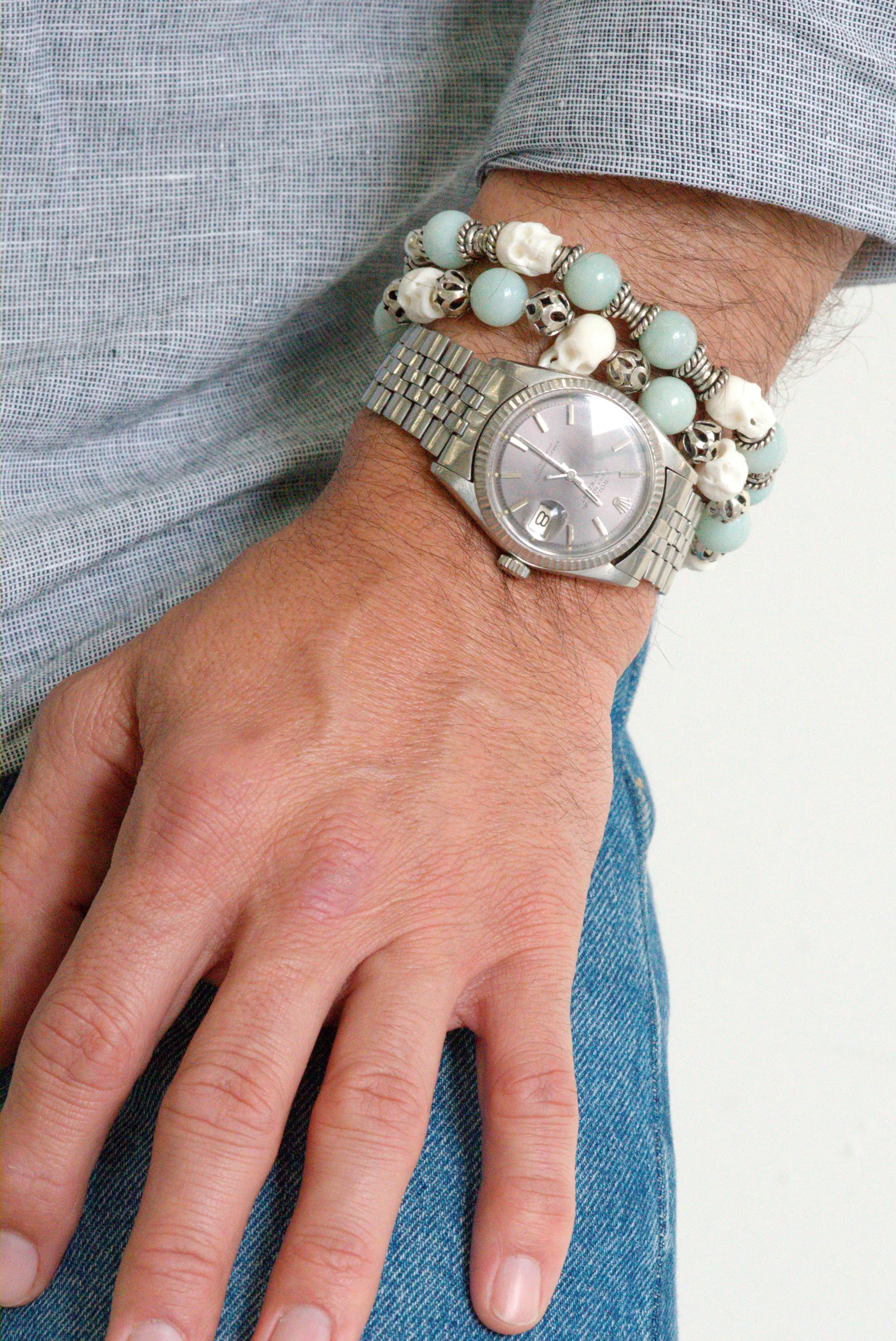 Jade and skull bracelet set