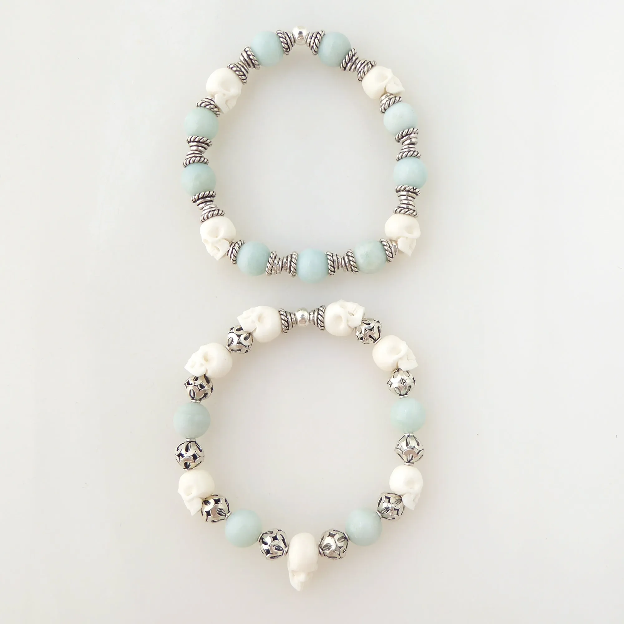 Jade and skull bracelet set