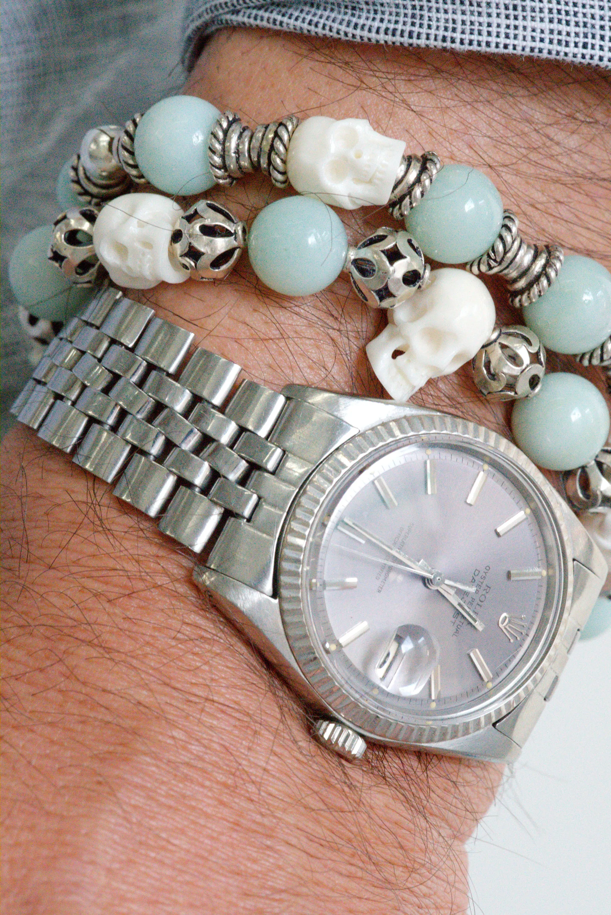 Jade and skull bracelet set