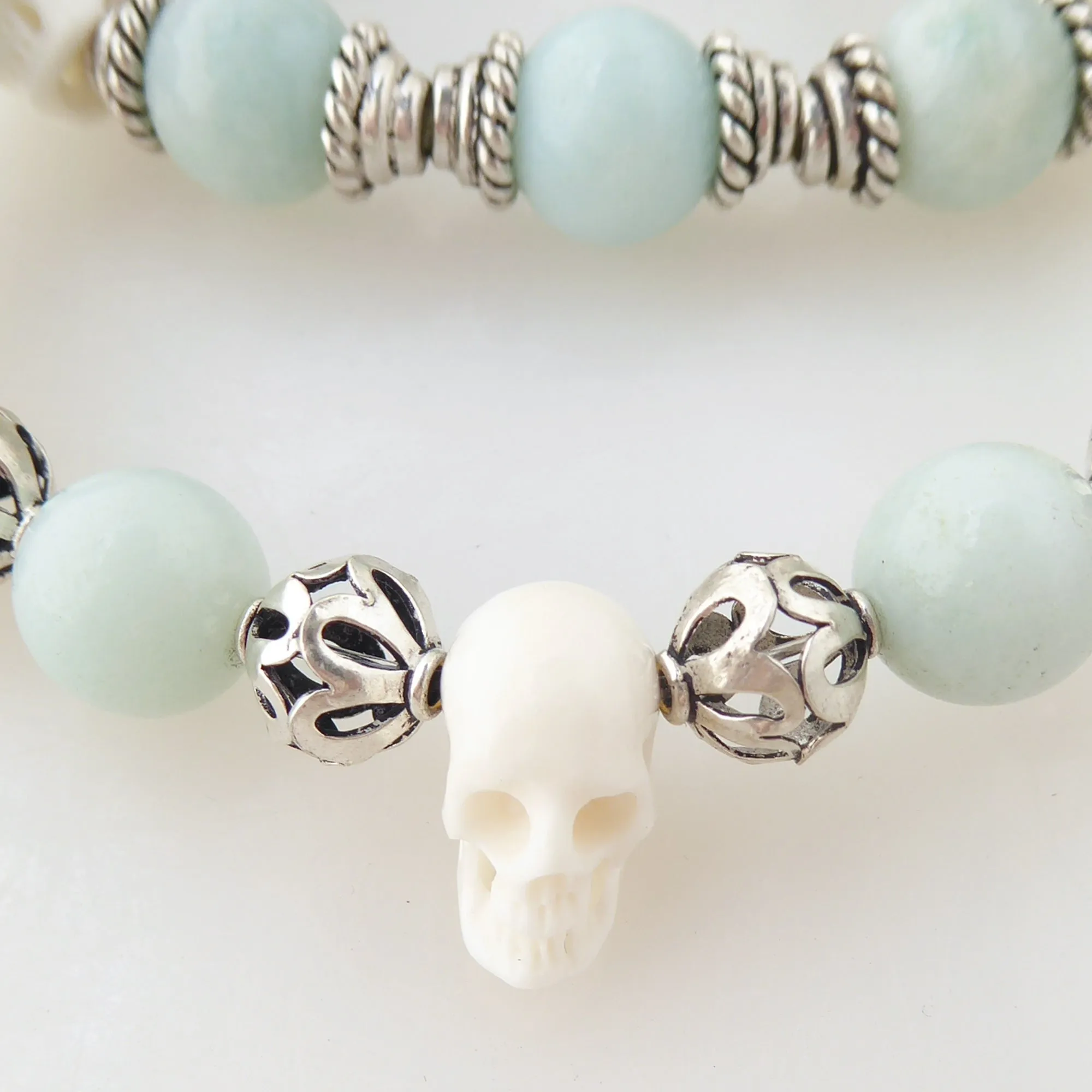 Jade and skull bracelet set