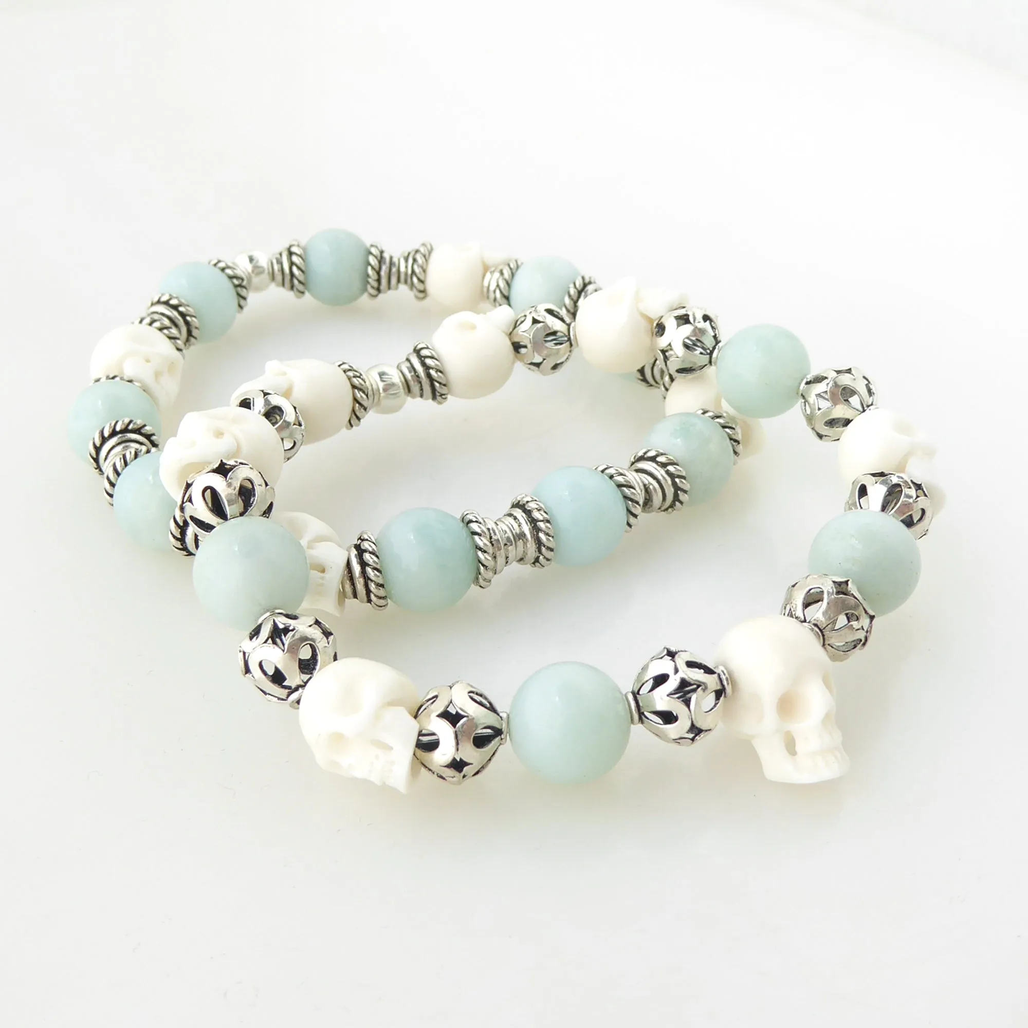 Jade and skull bracelet set