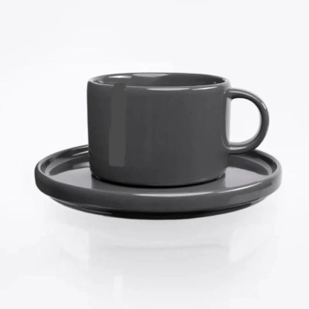 Jan Flat Stackable Cup & Saucer Dark Grey 250ml JH-000057