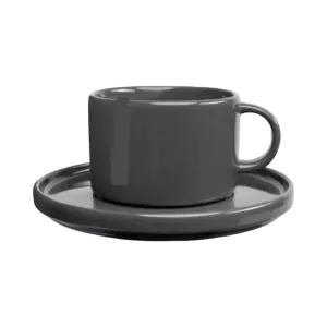 Jan Flat Stackable Cup & Saucer Dark Grey 250ml JH-000057