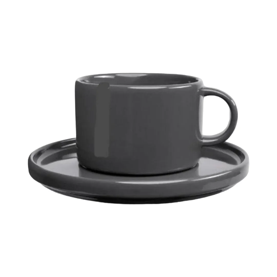 Jan Flat Stackable Cup & Saucer Dark Grey 250ml JH-000057