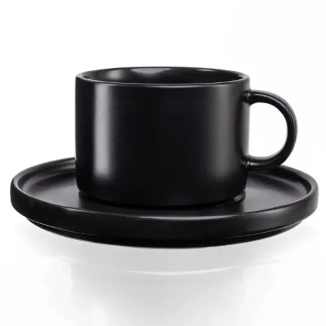 Jan Flat Stackable Cup & Saucer Semi Matt Black 250ml JH-000068