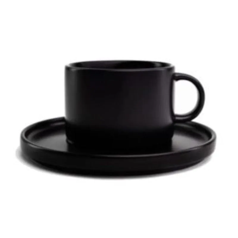 Jan Flat Stackable Cup & Saucer Semi Matt Black 250ml JH-000068