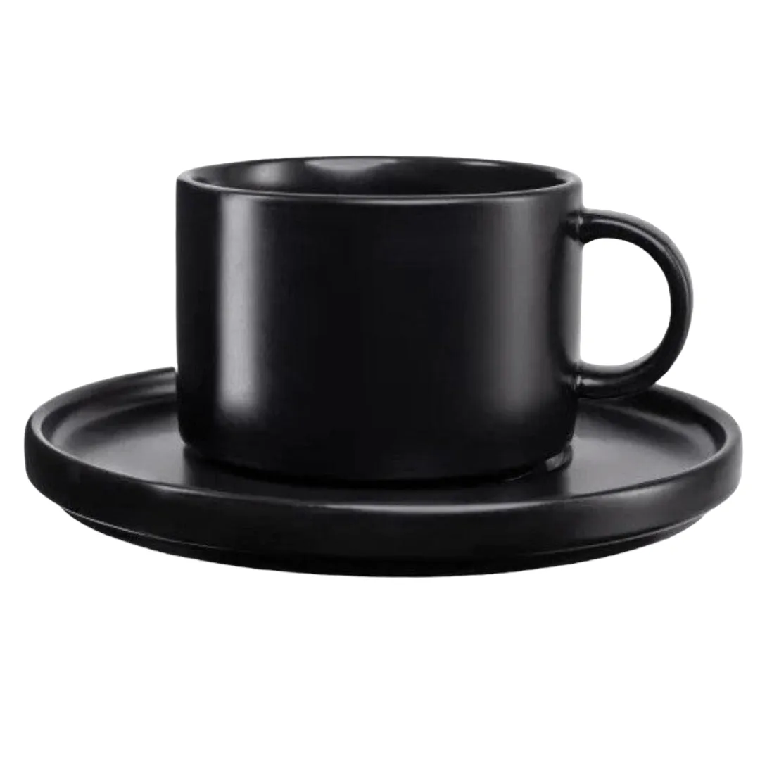 Jan Flat Stackable Cup & Saucer Semi Matt Black 250ml JH-000068