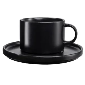 Jan Flat Stackable Cup & Saucer Semi Matt Black 250ml JH-000068