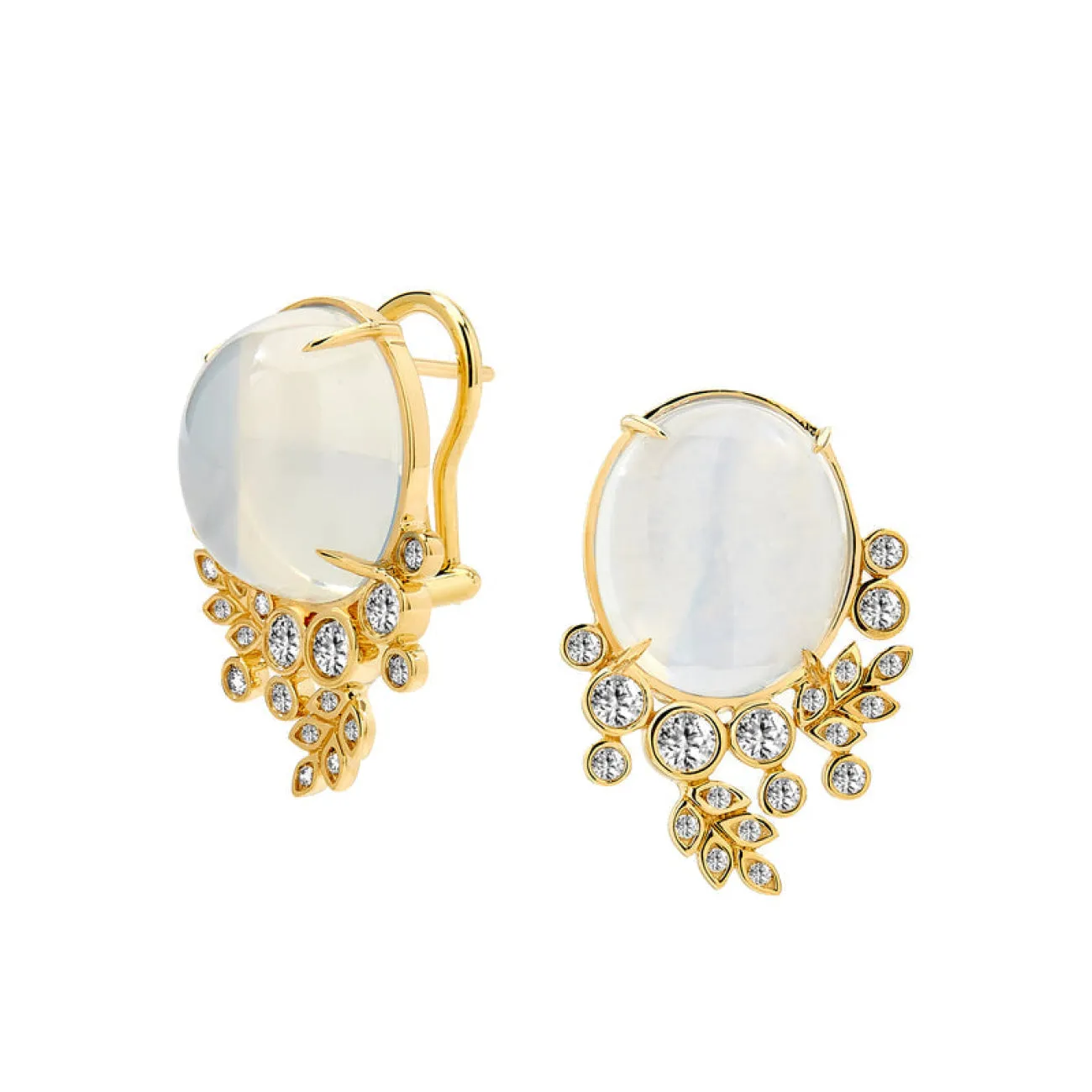 Jardin 18K Yellow Gold Vine Moon Quartz & Diamond Earrings