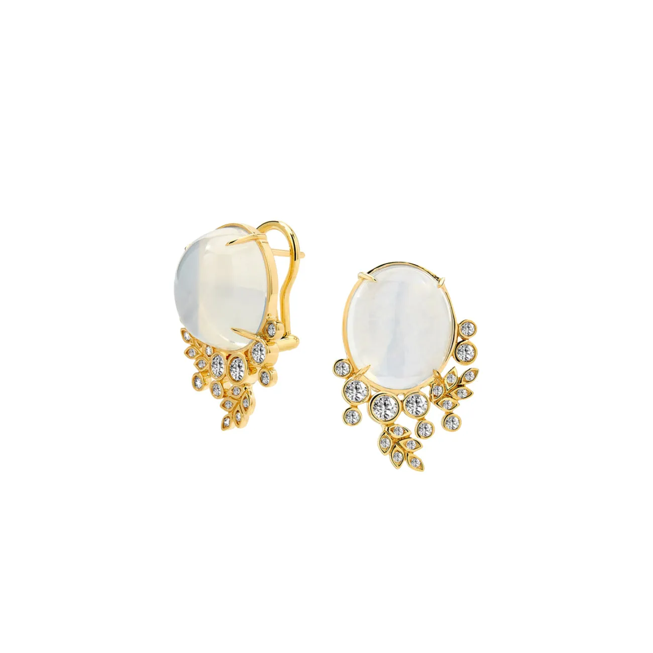 Jardin 18K Yellow Gold Vine Moon Quartz & Diamond Earrings