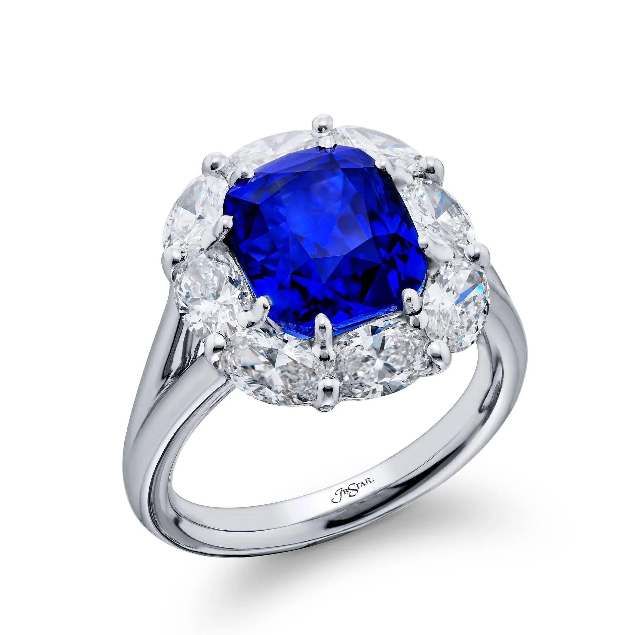 JB Star Cushion Sapphire & Diamond Platinum Ring