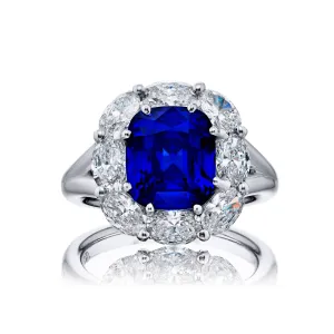 JB Star Cushion Sapphire & Diamond Platinum Ring