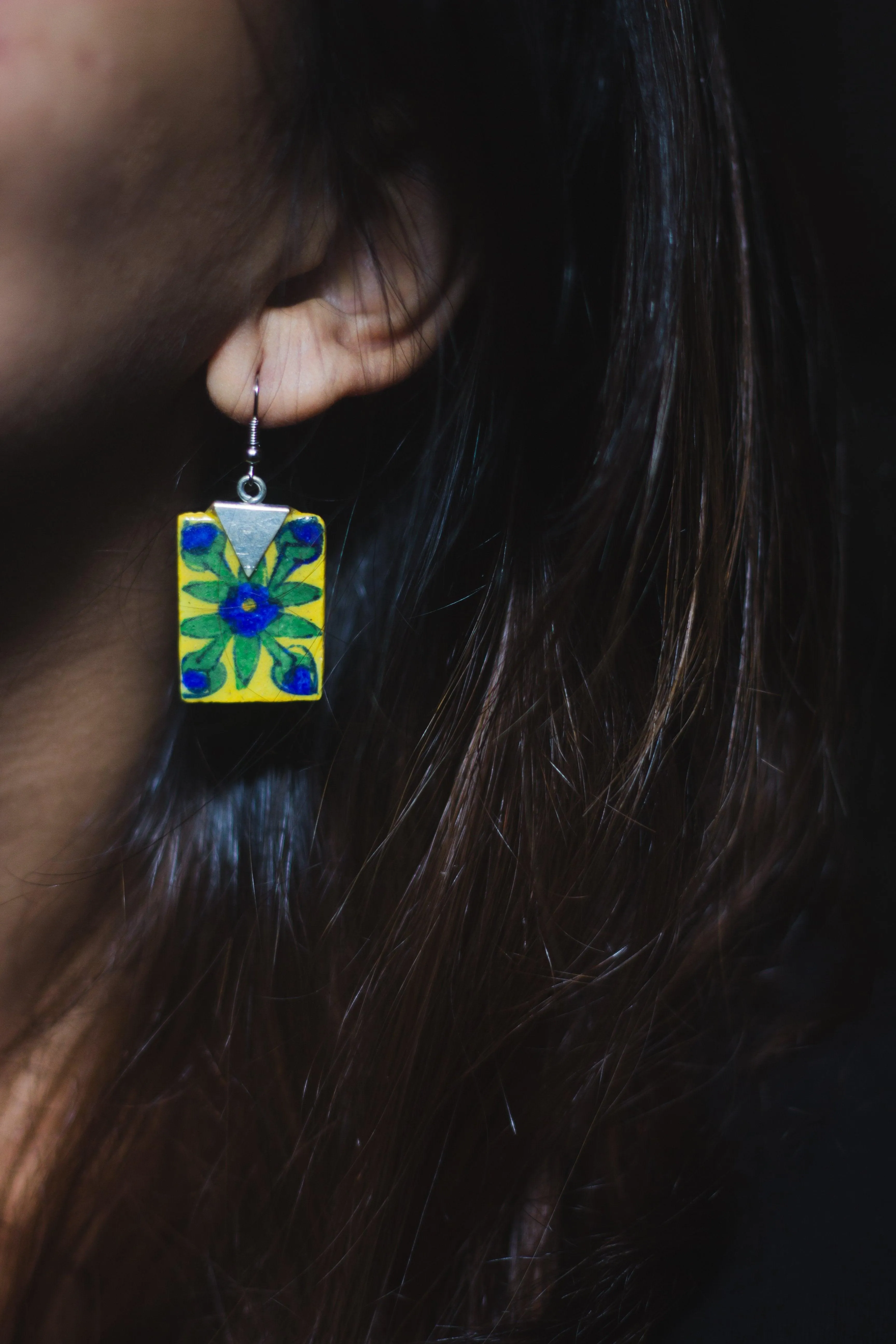 Kaisori blue pottery jewellery- Tile yellow