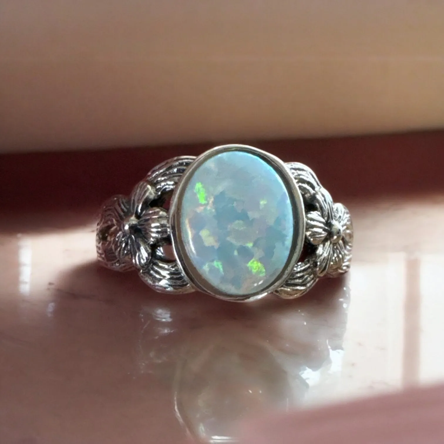Lab Opal Solid 925 Sterling Silver Ring 9