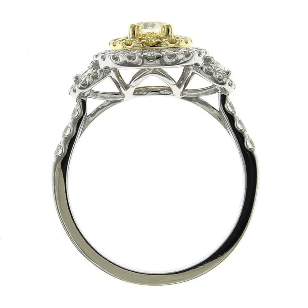 Ladies Fancy Yellow Canary Oval-cut Center Side Half-moon Diamond Ring