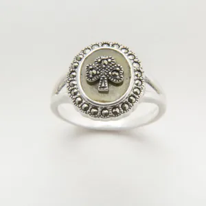 Ladies Sterling Silver Connemara Marble Shamrock with Marcasite