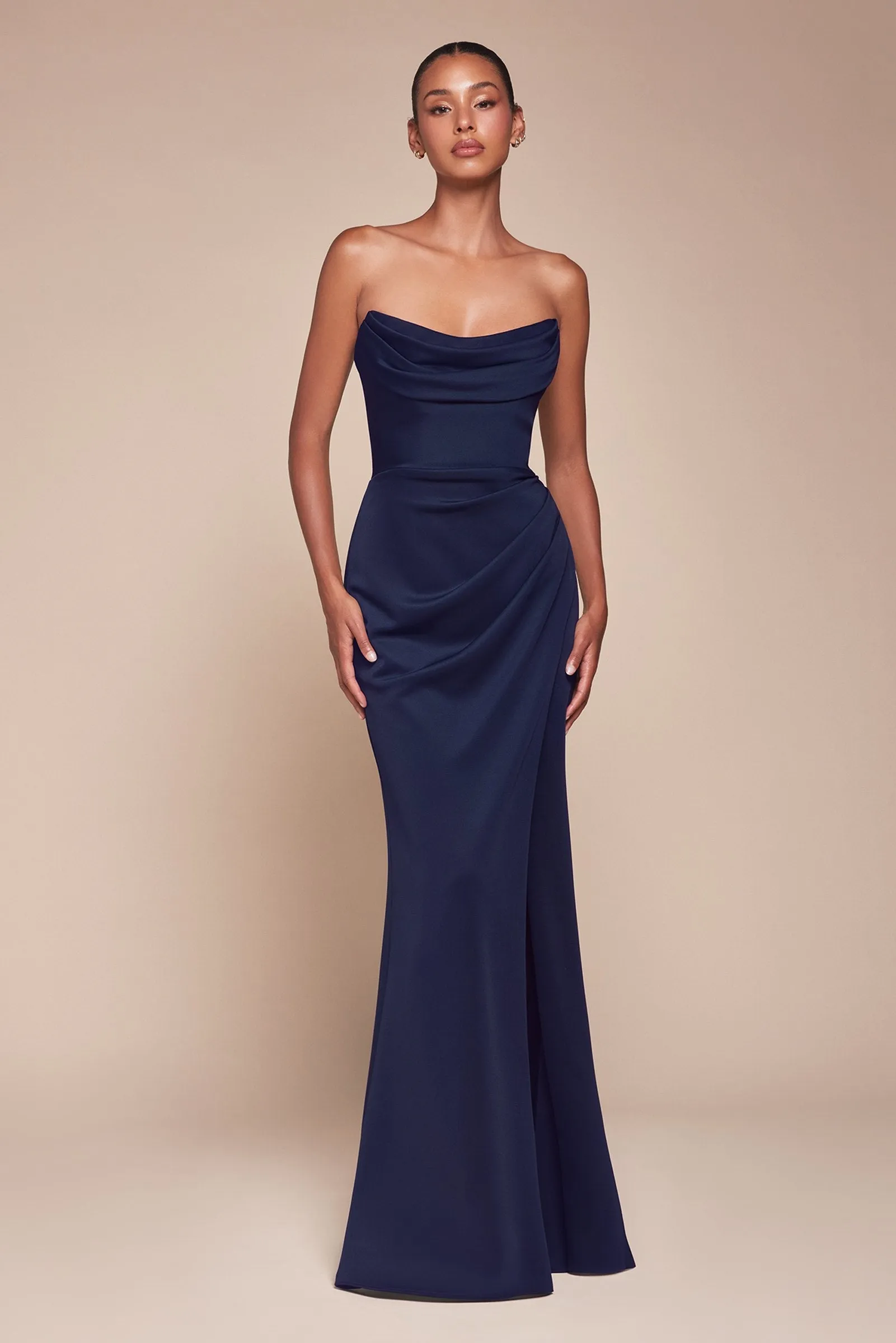 Ladivine CD355 Long Strapless Chiffon Scoop Neck Gown