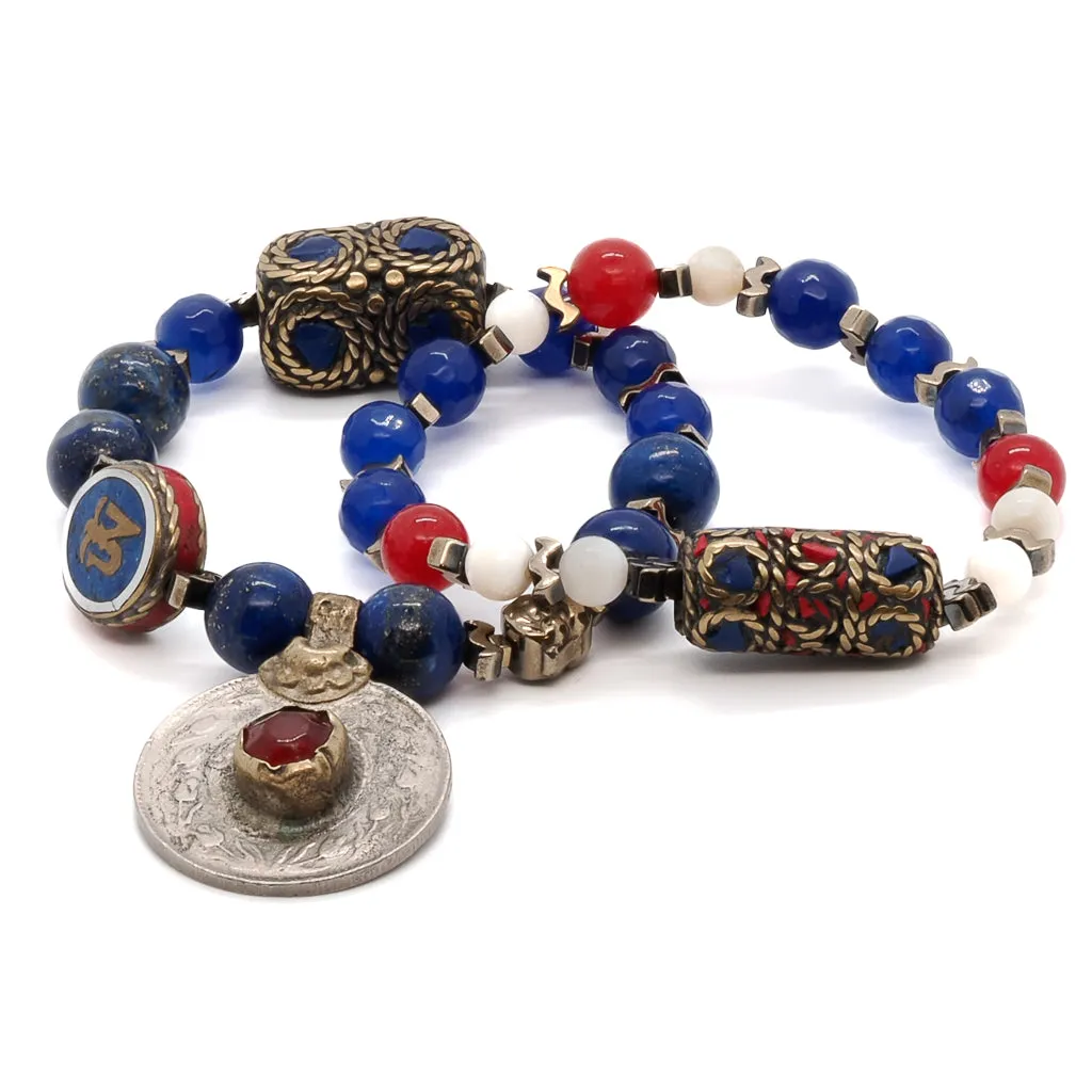 Lapis Lazuli Stone Tibetan Charms Unique Bracelet Set