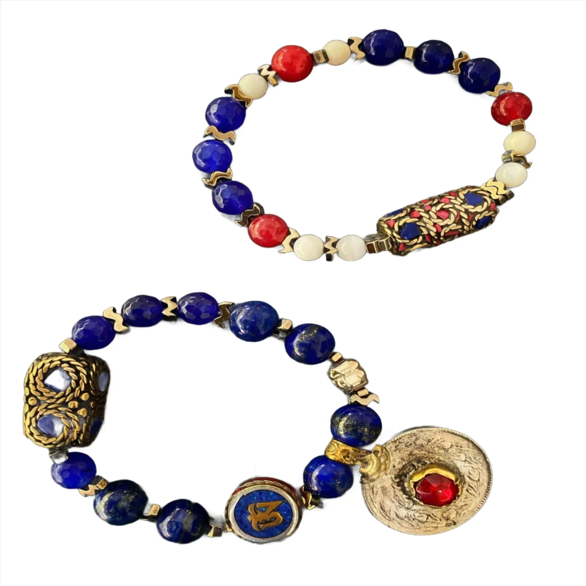 Lapis Lazuli Stone Tibetan Charms Unique Bracelet Set