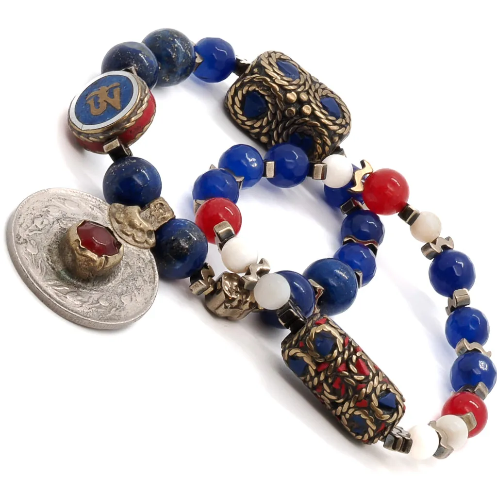 Lapis Lazuli Stone Tibetan Charms Unique Bracelet Set