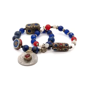 Lapis Lazuli Stone Tibetan Charms Unique Bracelet Set